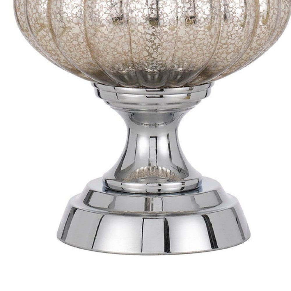 27 Inch Glass Turned Style Base Table Lamp with Dimmer Silver