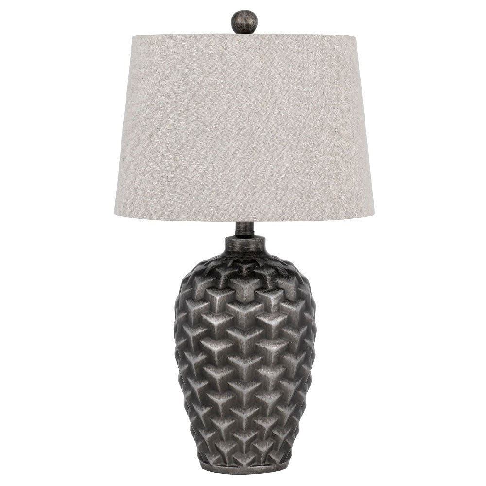 25 Inch Urn Base Table Lamp with 3D Trellis Pattern Silver