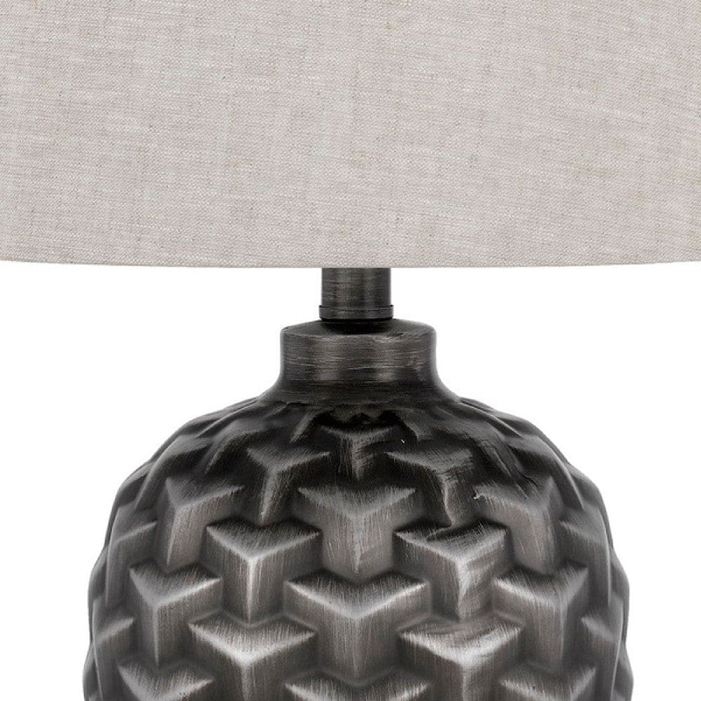 25 Inch Urn Base Table Lamp with 3D Trellis Pattern Silver