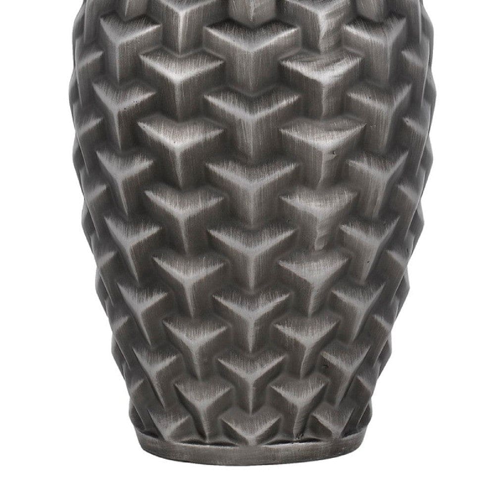 25 Inch Urn Base Table Lamp with 3D Trellis Pattern Silver