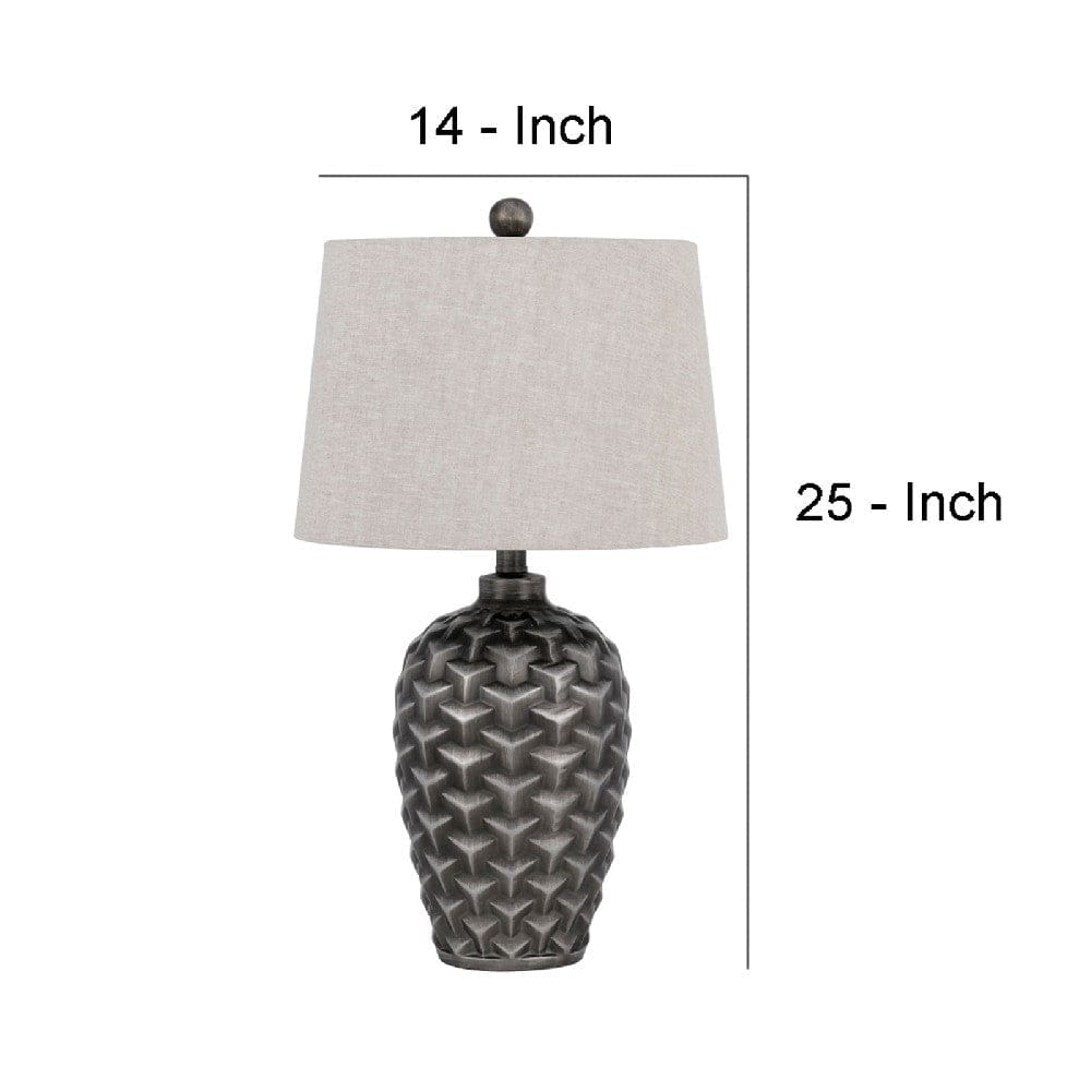 25 Inch Urn Base Table Lamp with 3D Trellis Pattern Silver