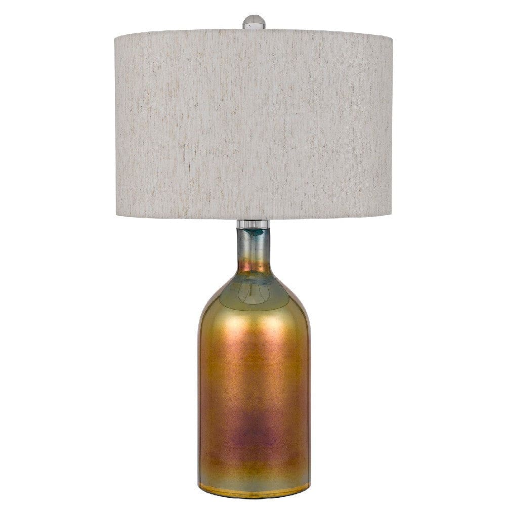 28 Inch Glass Bottle Table Lamp Drum Shade Dimmer Bronze