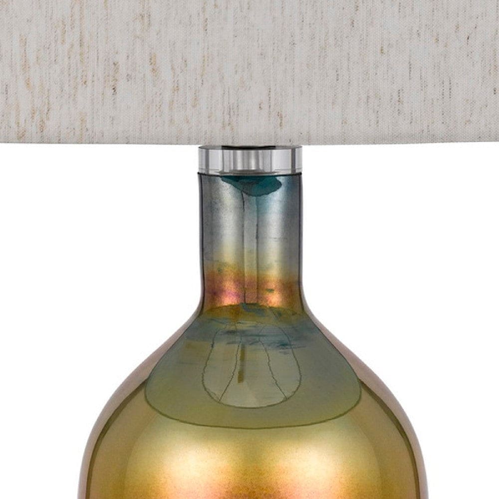 28 Inch Glass Bottle Table Lamp Drum Shade Dimmer Bronze