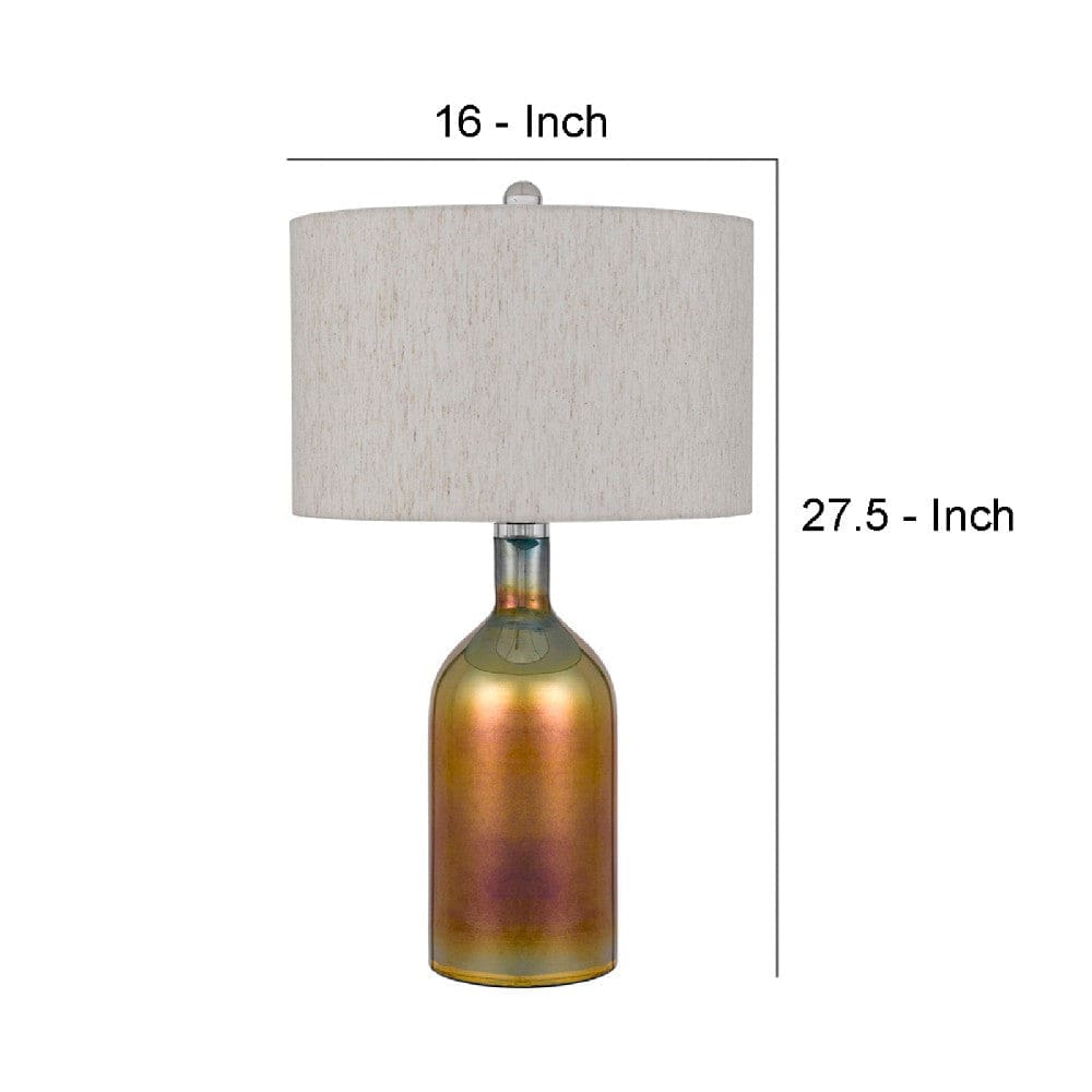 28 Inch Glass Bottle Table Lamp Drum Shade Dimmer Bronze