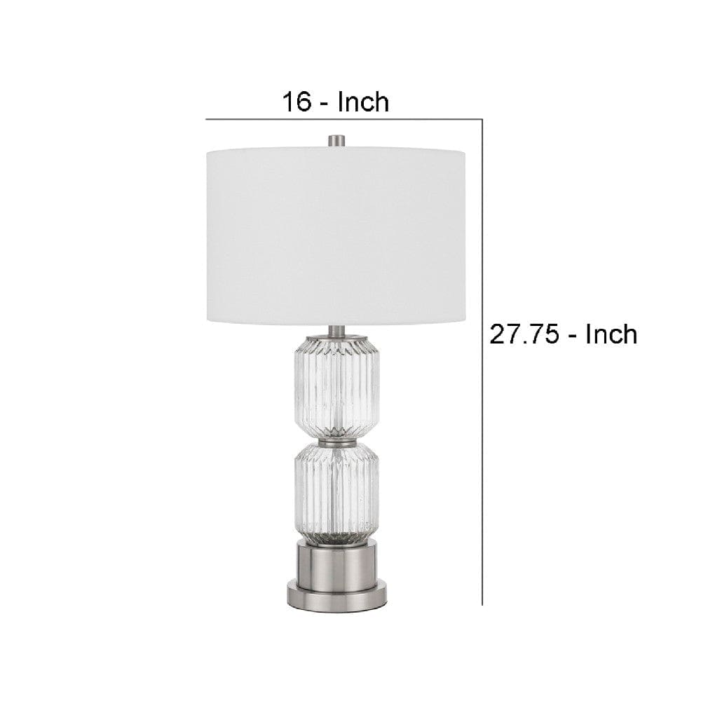 28 Inch Fluted Glass Base Table Lamp Dimmer Clear