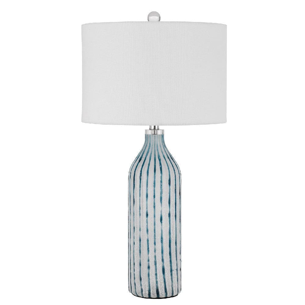 30 Inch Glass Table Lamp Striped Bottle Base Dimmer Blue