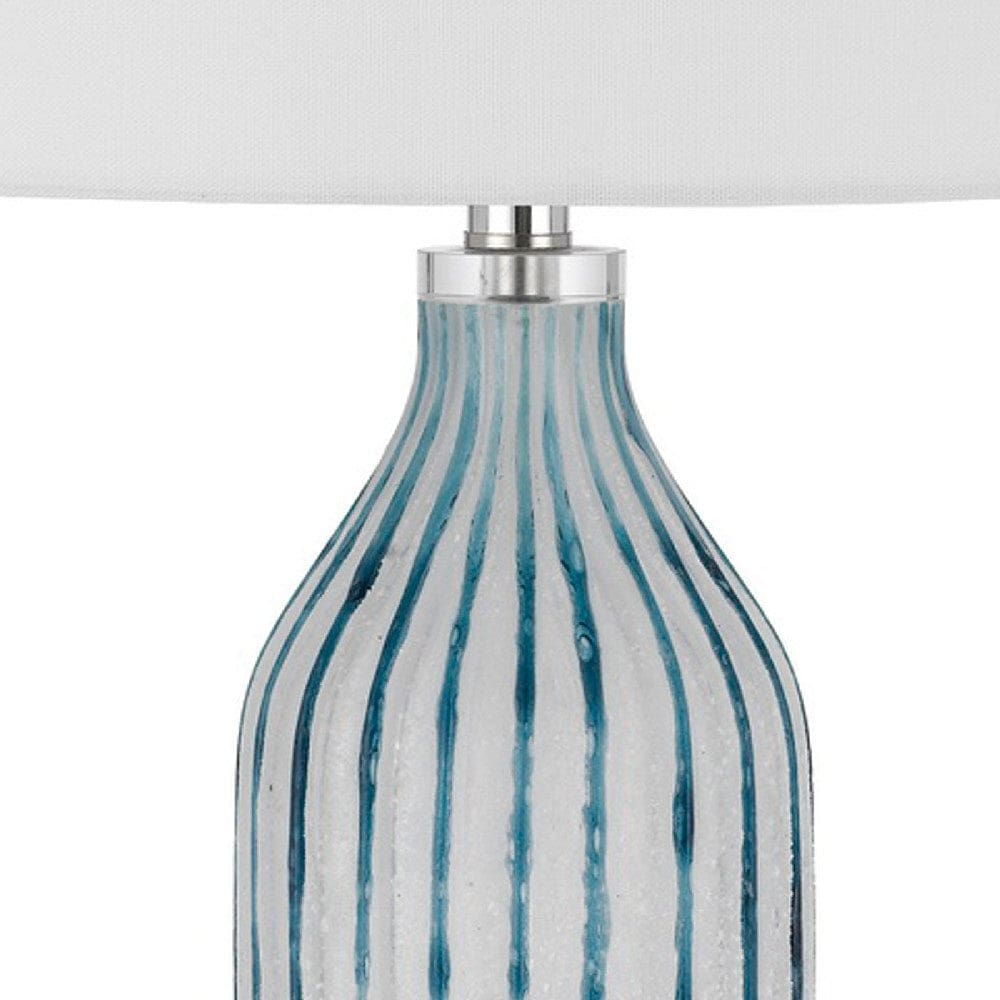 30 Inch Glass Table Lamp Striped Bottle Base Dimmer Blue
