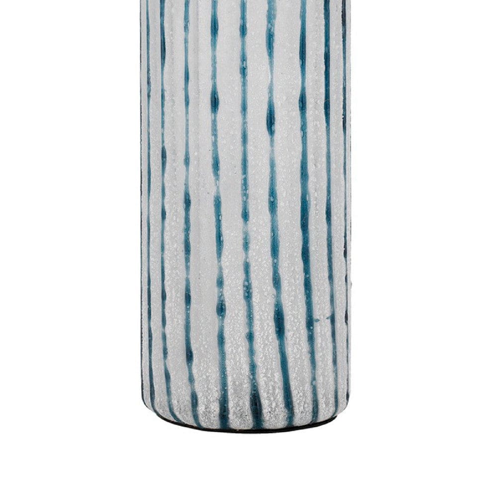 30 Inch Glass Table Lamp Striped Bottle Base Dimmer Blue