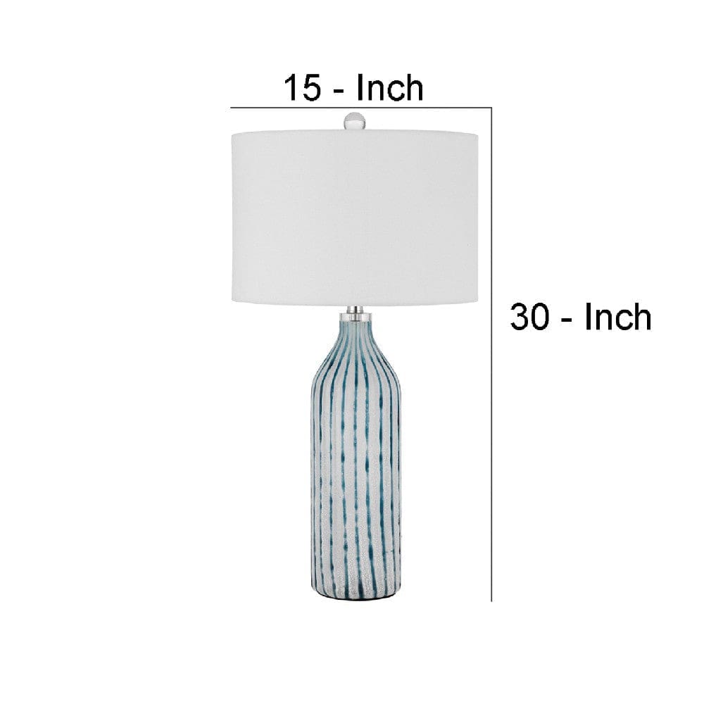 30 Inch Glass Table Lamp Striped Bottle Base Dimmer Blue