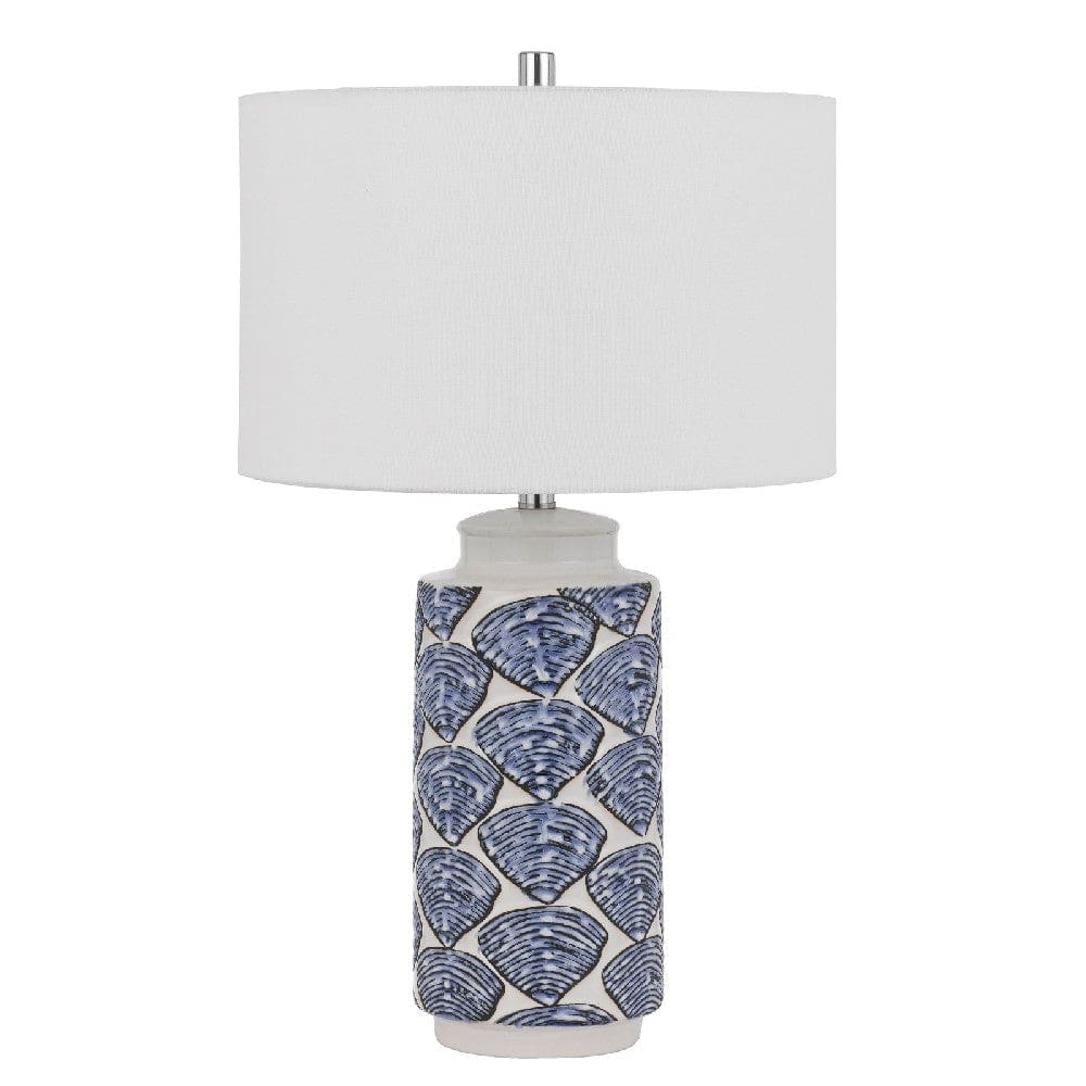 27 Inch Coastal Ceramic Table Lamp Dimmer Sea Shells Blue