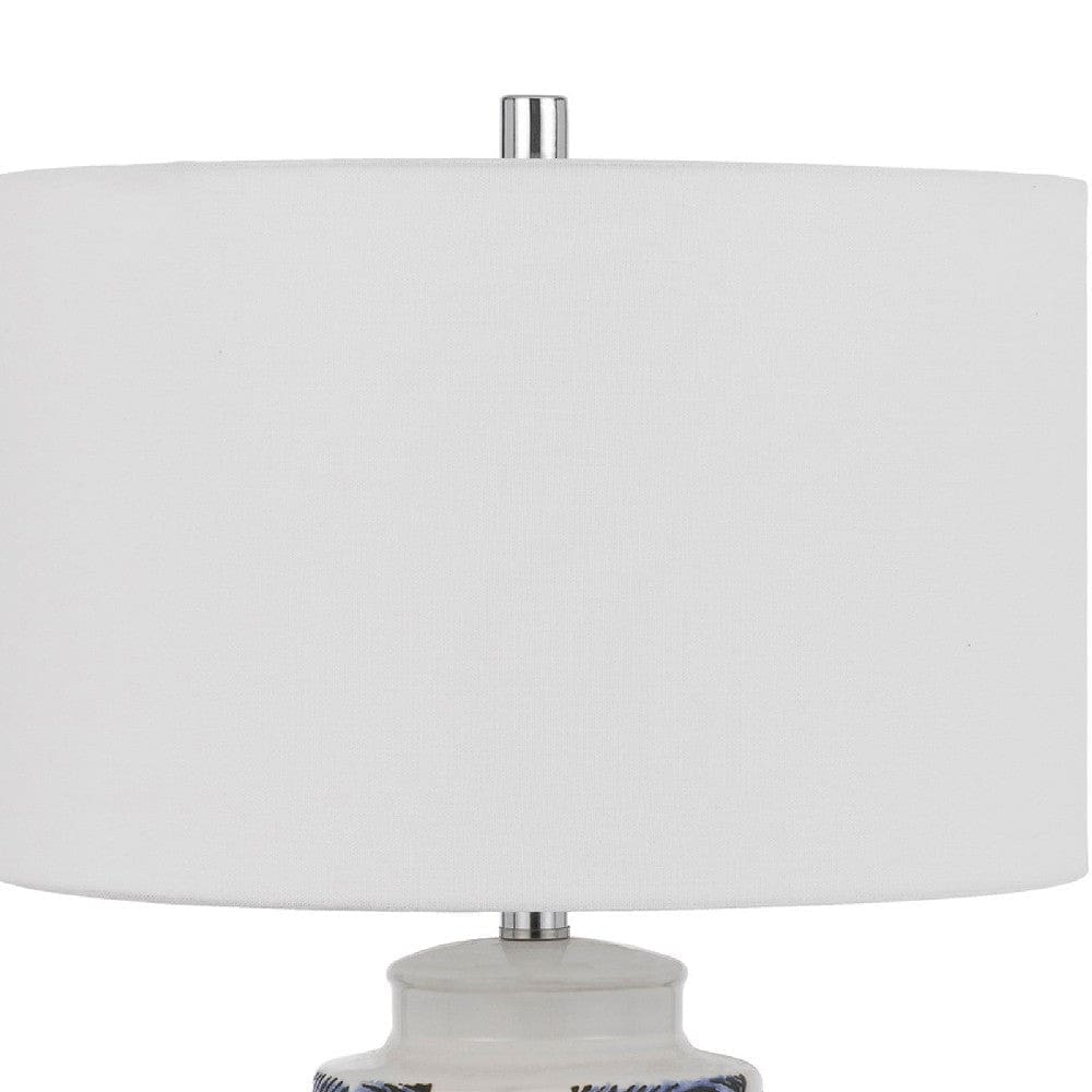 27 Inch Coastal Ceramic Table Lamp Dimmer Sea Shells Blue