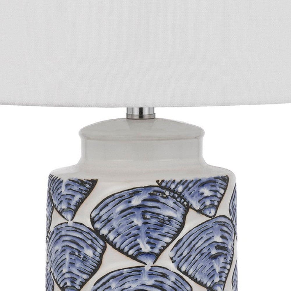 27 Inch Coastal Ceramic Table Lamp Dimmer Sea Shells Blue