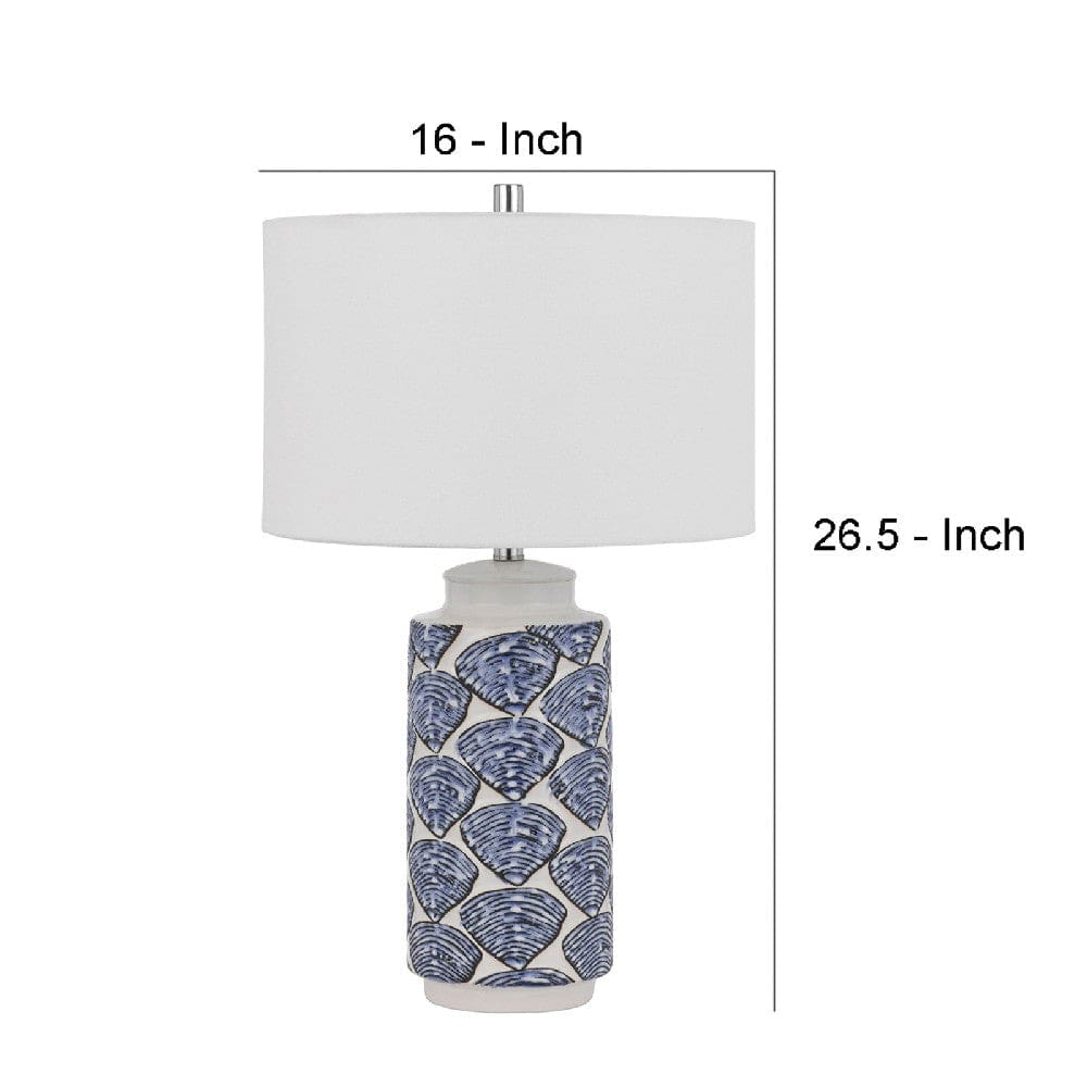 27 Inch Coastal Ceramic Table Lamp Dimmer Sea Shells Blue