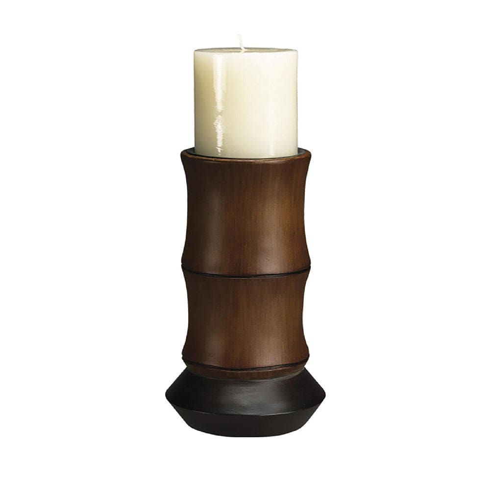 13 Inch Resin Candle Holder With Bamboo Column Design Brown