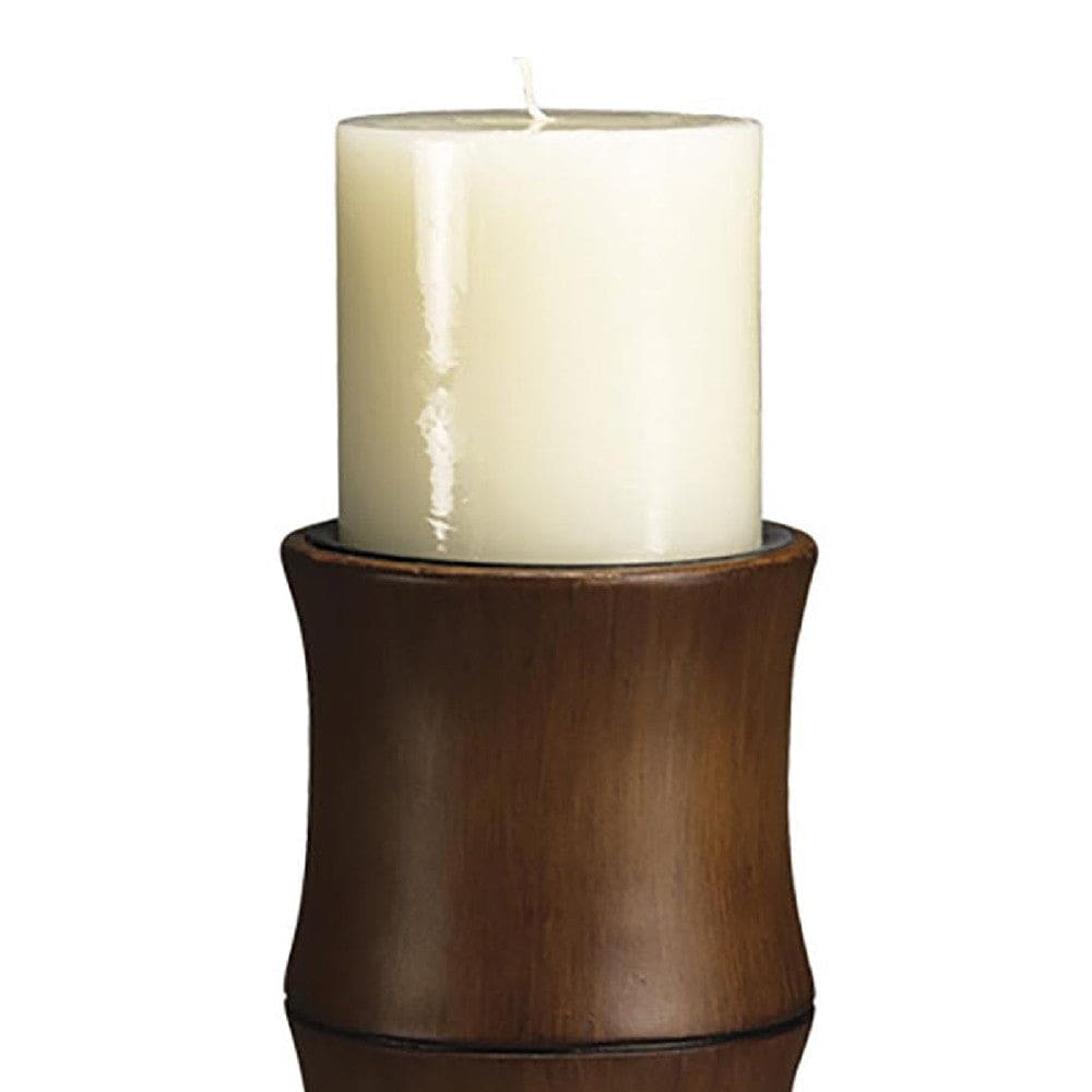13 Inch Resin Candle Holder With Bamboo Column Design Brown