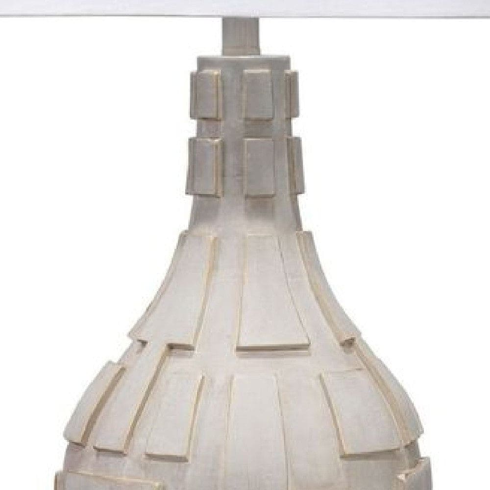 28 Inch Resin Tapered Table Lamp with Raised Design Cream