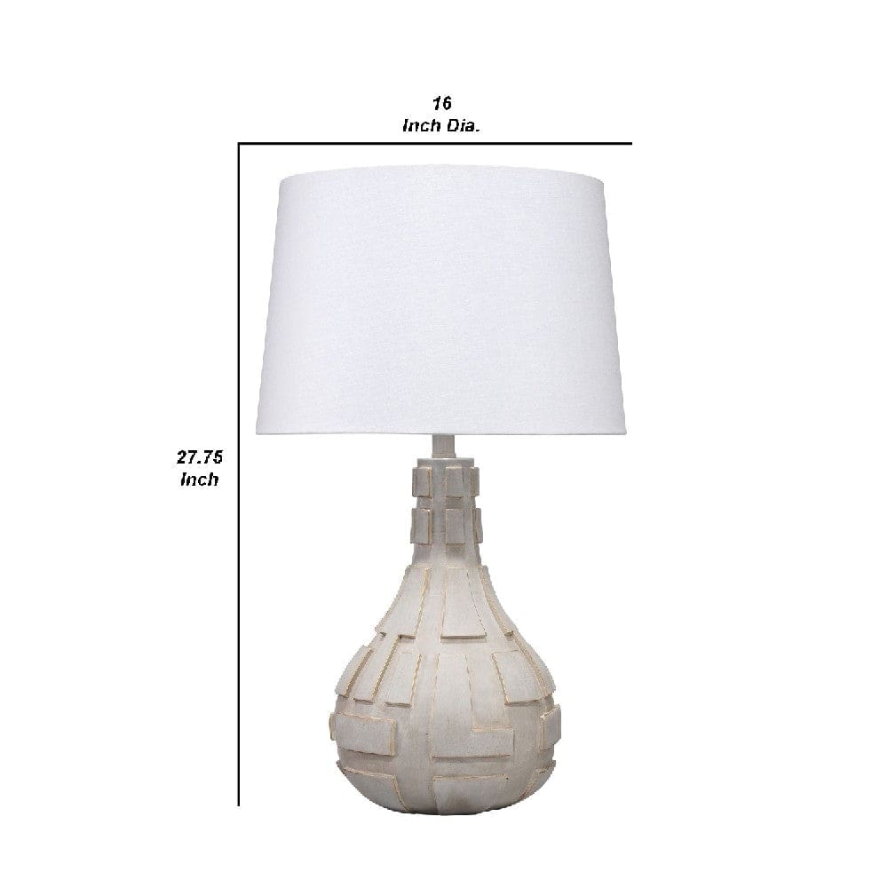 28 Inch Resin Tapered Table Lamp with Raised Design Cream