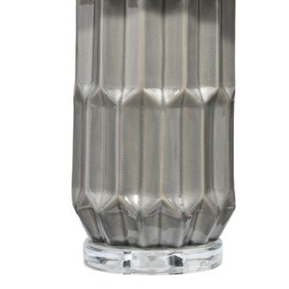 28 Inch Ceramic Table Lamp with Faceted Base White and Gray