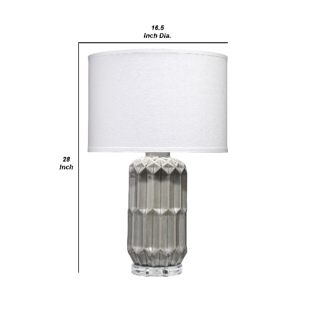 28 Inch Ceramic Table Lamp with Faceted Base White and Gray