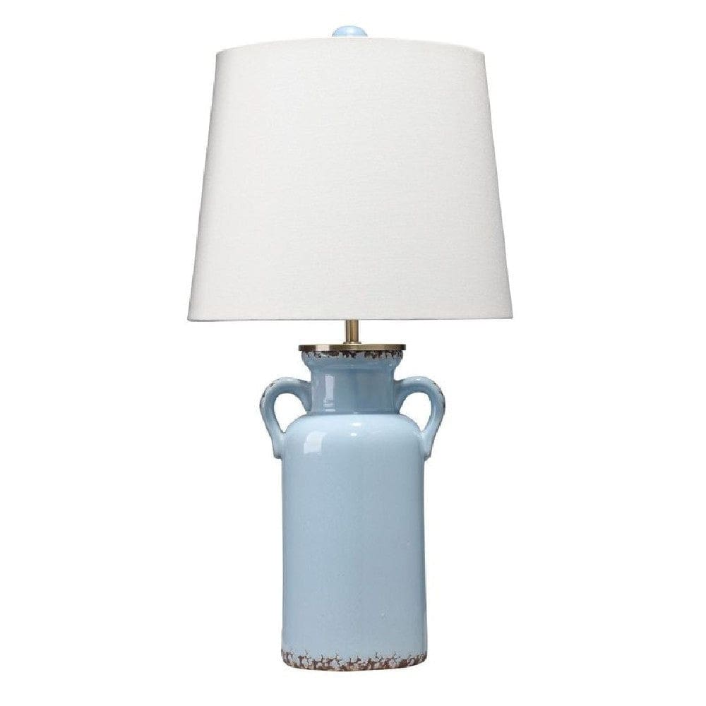 21 Inch Ceramic Table Lamp with Handles White and Blue
