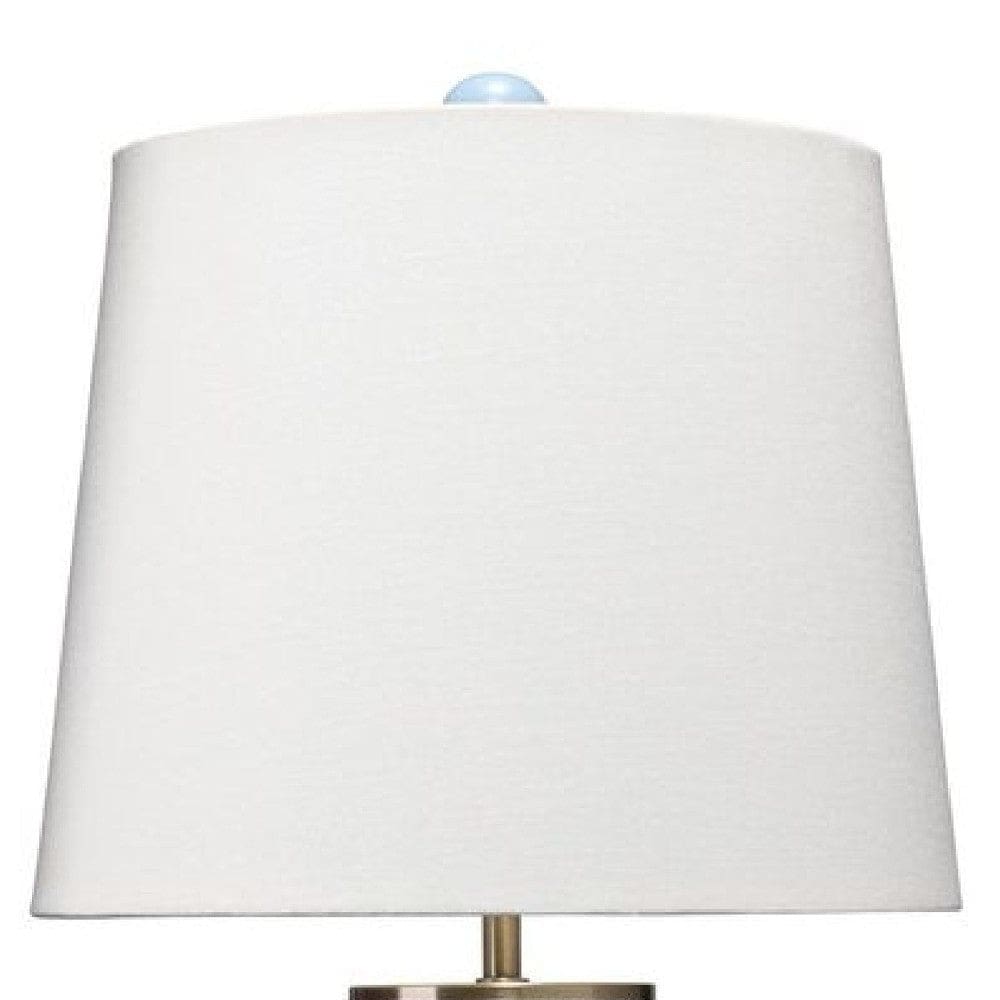 21 Inch Ceramic Table Lamp with Handles White and Blue