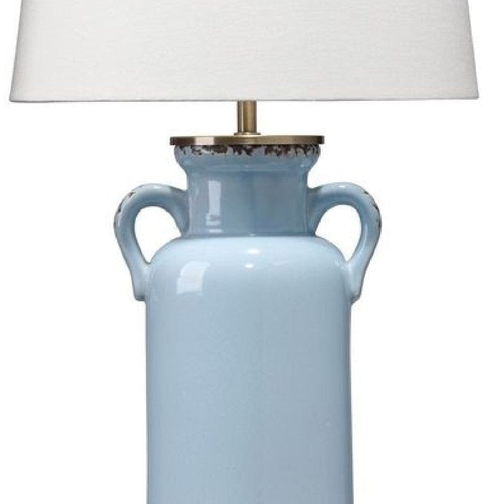 21 Inch Ceramic Table Lamp with Handles White and Blue
