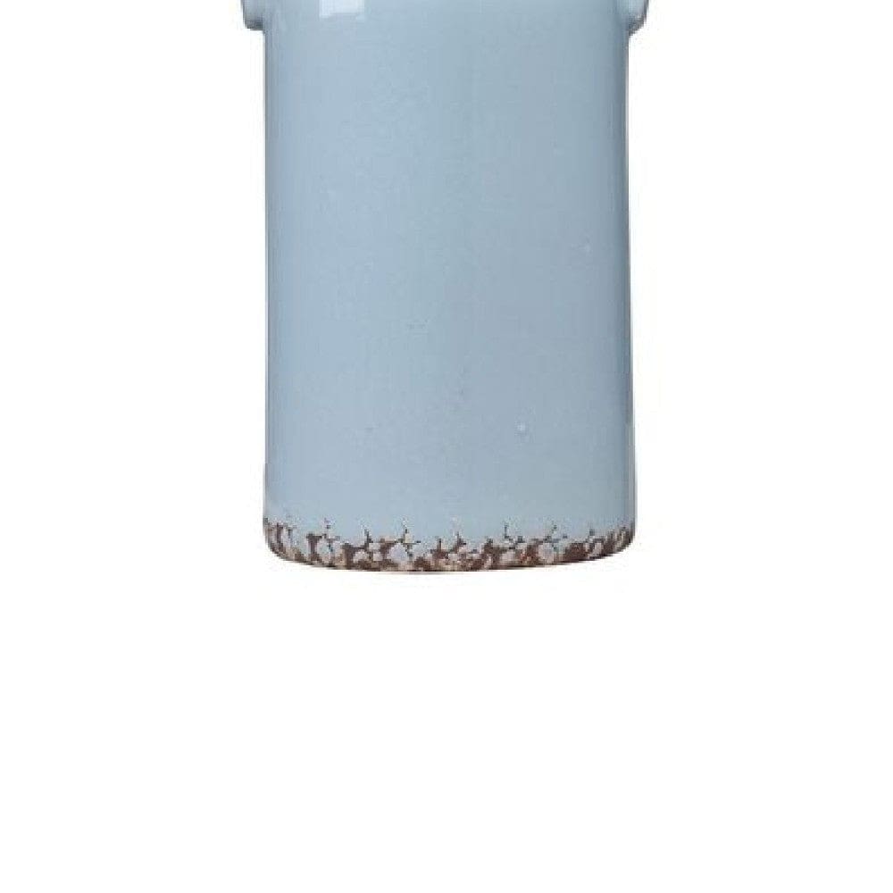 21 Inch Ceramic Table Lamp with Handles White and Blue