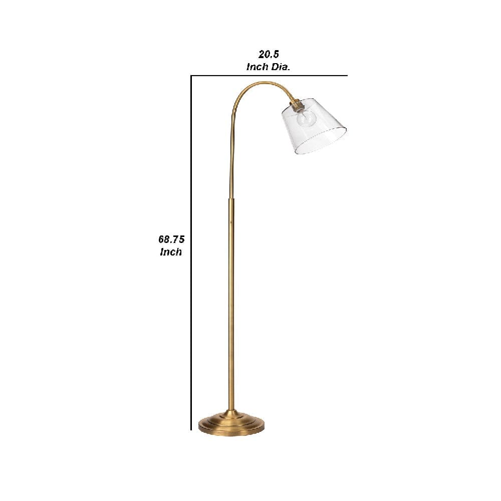69 Inch Metal Floor Lamp With Clear Cone Glass Shade Brass