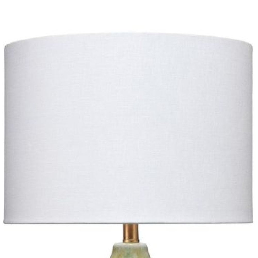 20 Inch Ceramic Table Lamp with Curved Tie Dye Design Green