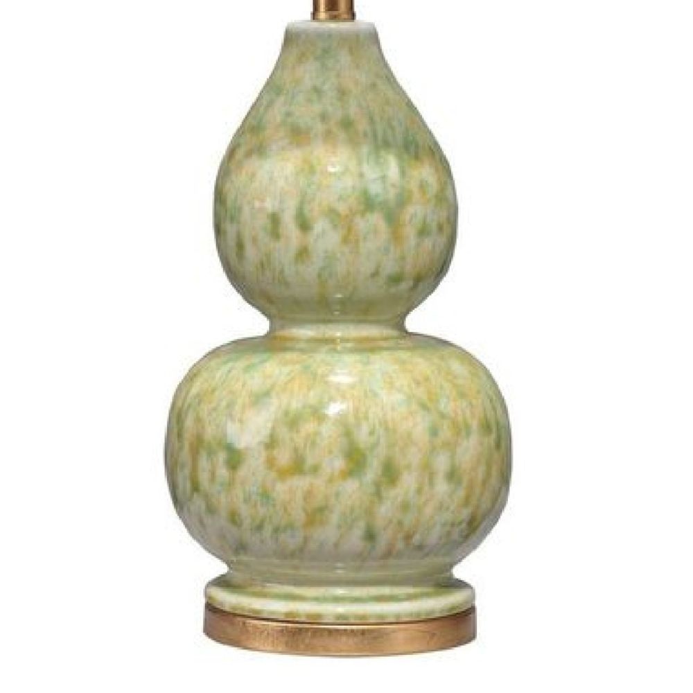 20 Inch Ceramic Table Lamp with Curved Tie Dye Design Green