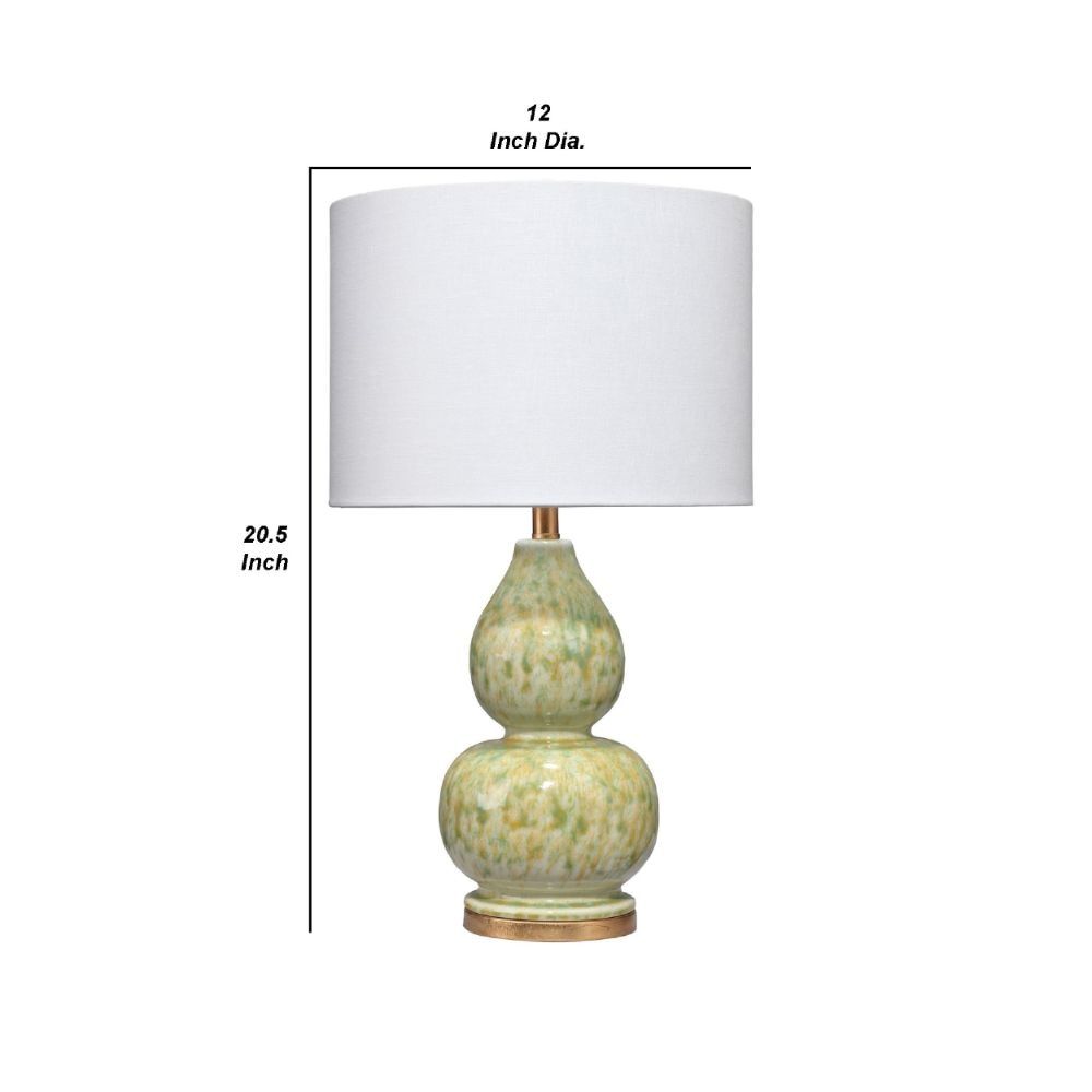 20 Inch Ceramic Table Lamp with Curved Tie Dye Design Green