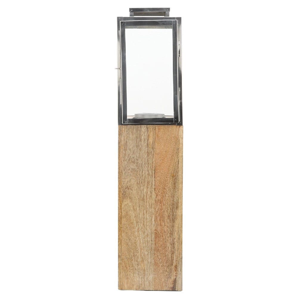 36 Inch Wood Floor Lantern With Glass Frame Natural Brown