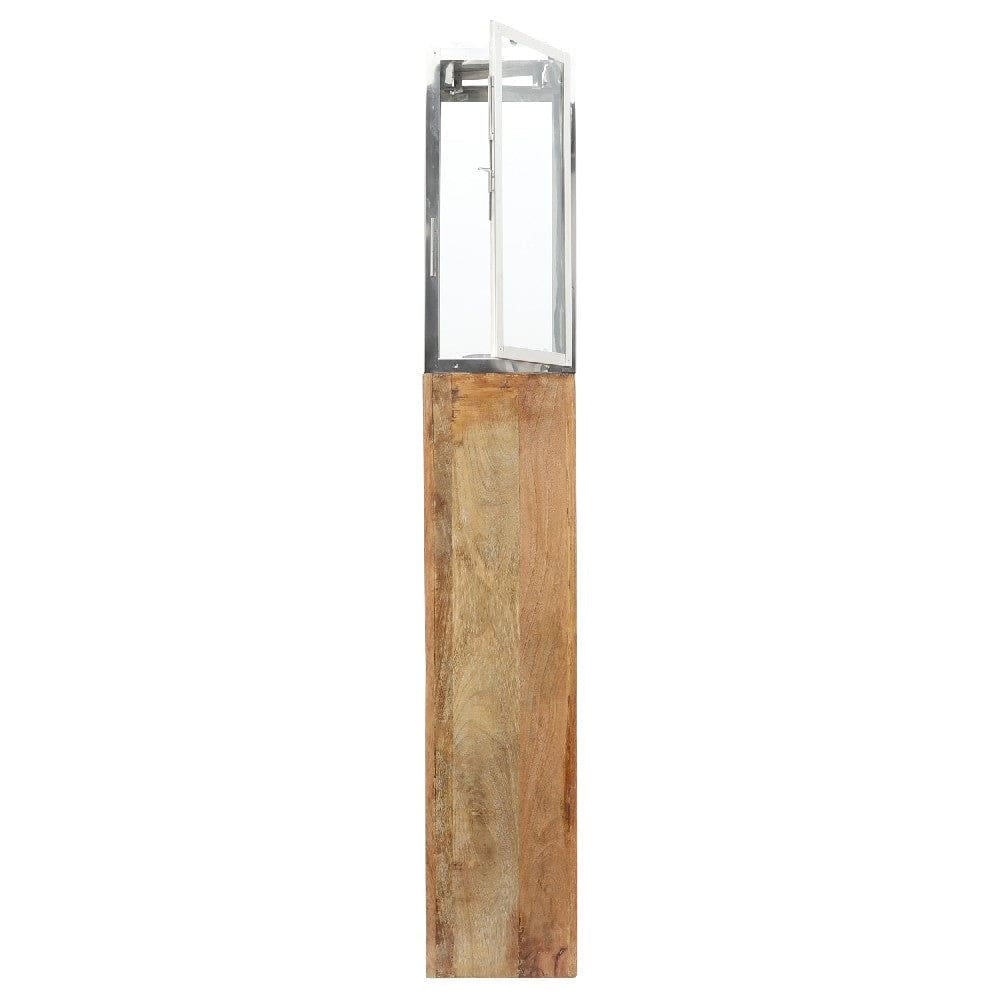50 Inch Wood Floor Lantern With Glass Frame Natural Brown