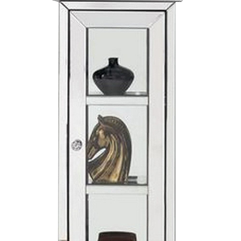 63 Inch Doe Mirrored Grandfather Clock 3 Shelves Ornate Design Silver