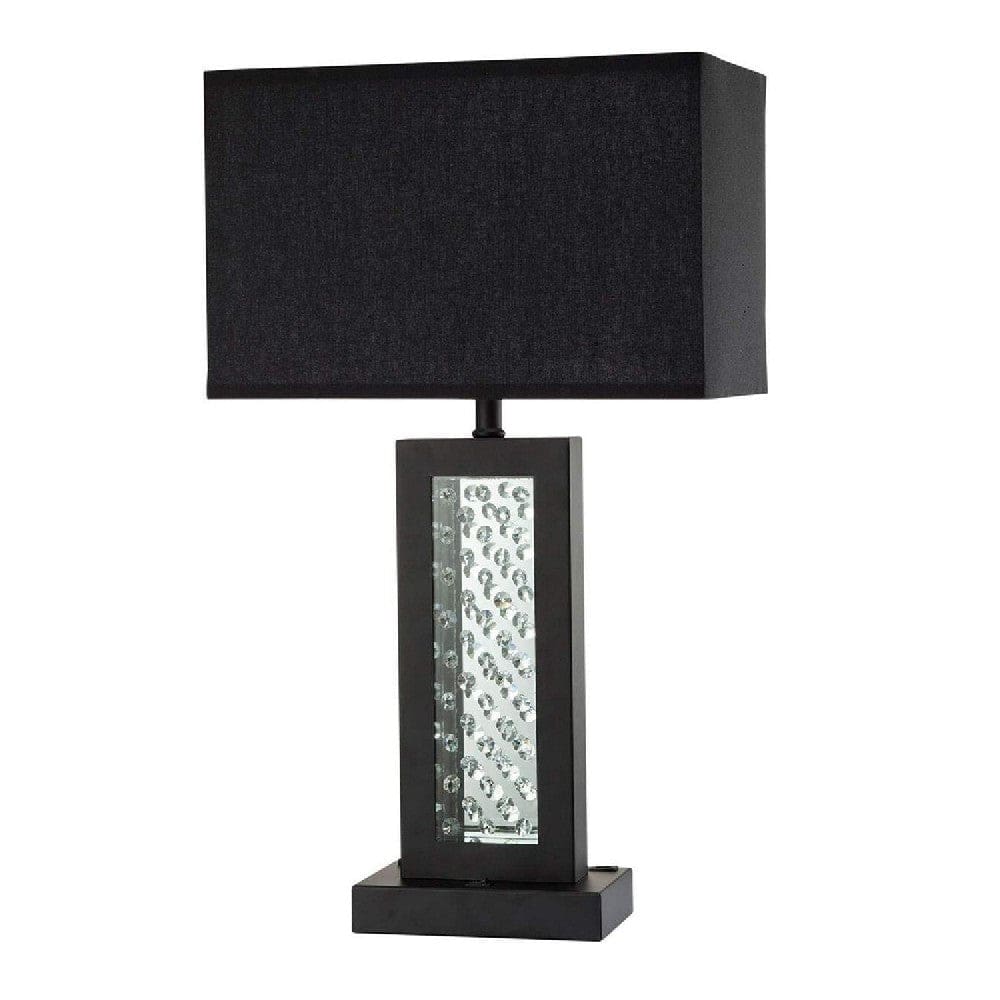 Fred 27 Inch Metal Table Lamp Glass Panel Rectangular Shade Black