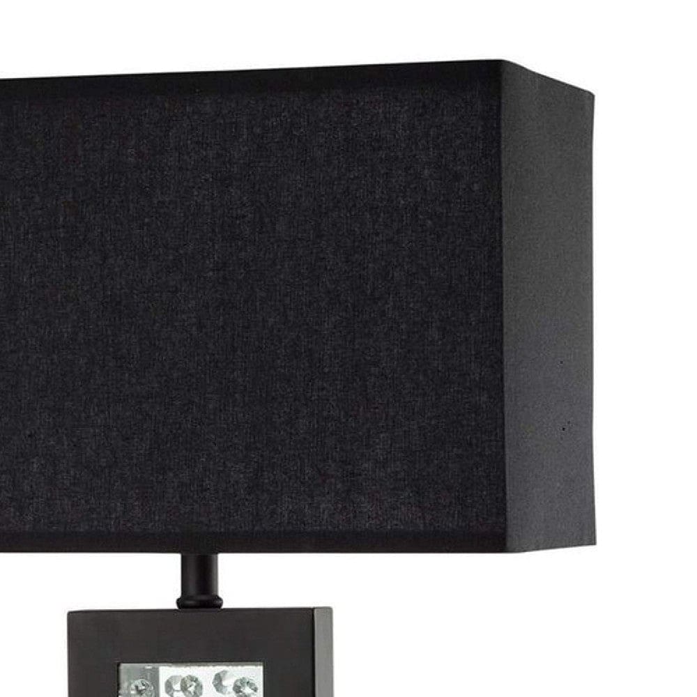 Fred 27 Inch Metal Table Lamp Glass Panel Rectangular Shade Black