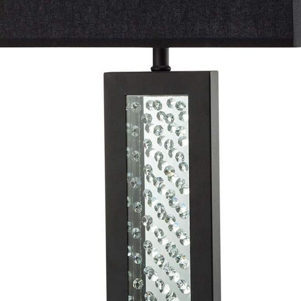 Fred 27 Inch Metal Table Lamp Glass Panel Rectangular Shade Black