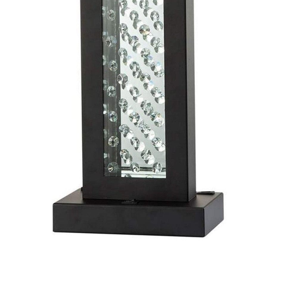 Fred 27 Inch Metal Table Lamp Glass Panel Rectangular Shade Black