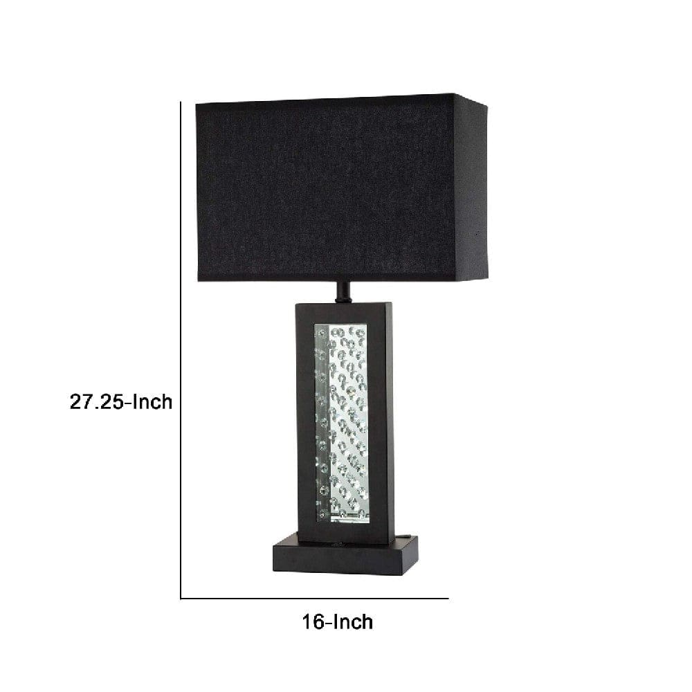 Fred 27 Inch Metal Table Lamp Glass Panel Rectangular Shade Black