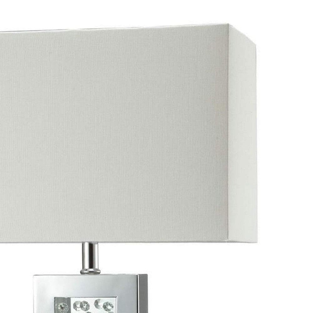 Fred 27 Inch Metal Table Lamp Glass Panel Rectangular Shade White