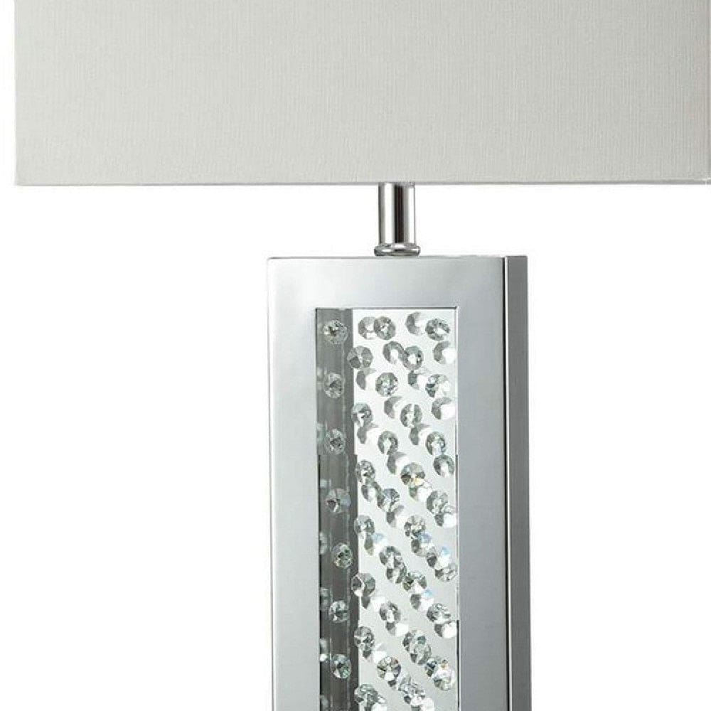 Fred 27 Inch Metal Table Lamp Glass Panel Rectangular Shade White