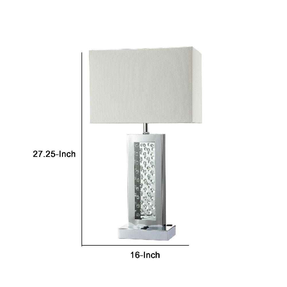 Fred 27 Inch Metal Table Lamp Glass Panel Rectangular Shade White