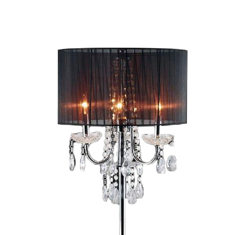 Bob 63 Inch Floor Lamp Pleated Shade Crystal Droplets Black