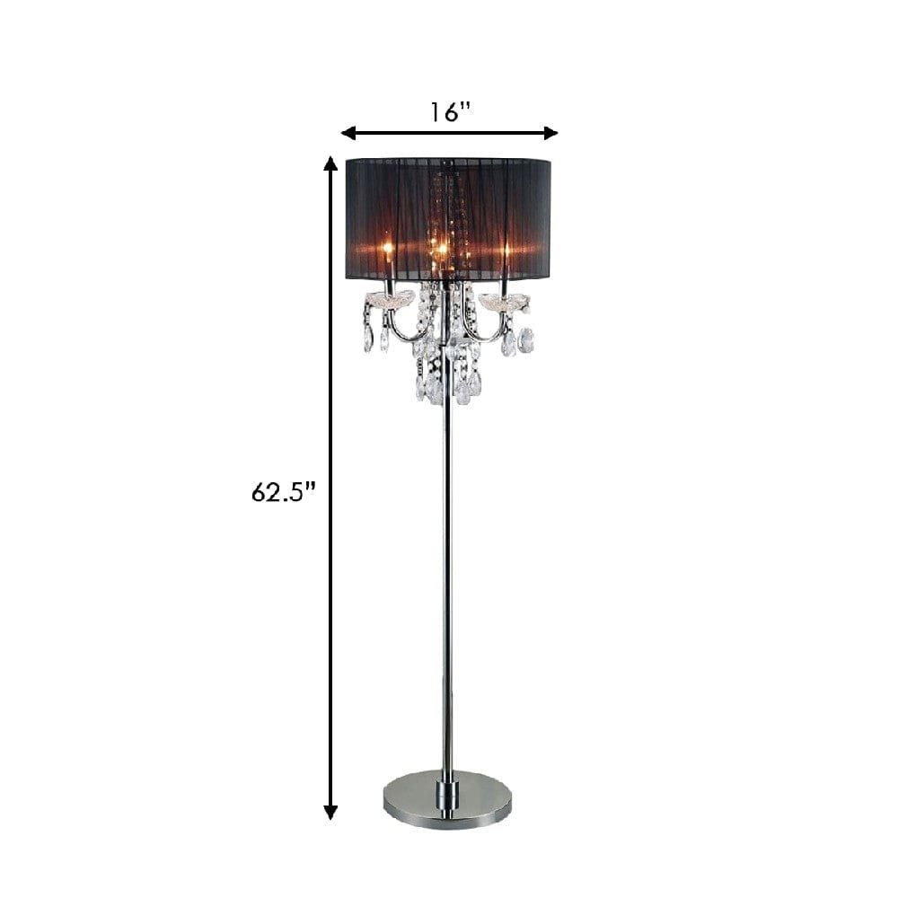 Bob 63 Inch Floor Lamp Pleated Shade Crystal Droplets Black