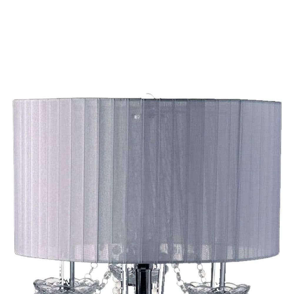 Bob 30 Inch Table Lamp Pleated Shade Crystal Droplets White