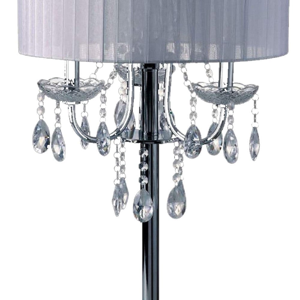 Bob 30 Inch Table Lamp Pleated Shade Crystal Droplets White