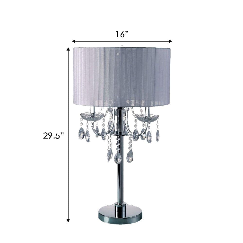 Bob 30 Inch Table Lamp Pleated Shade Crystal Droplets White