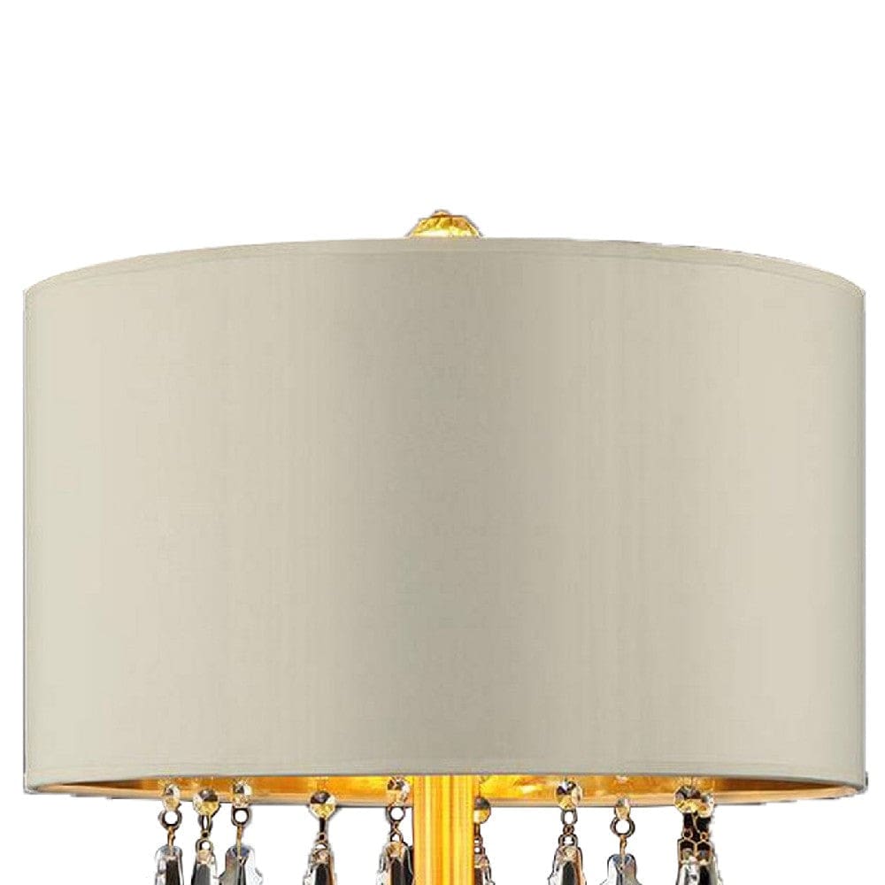 Earl 29 Inch Table Lamp Ivory Shade Crystal Droplets Gold