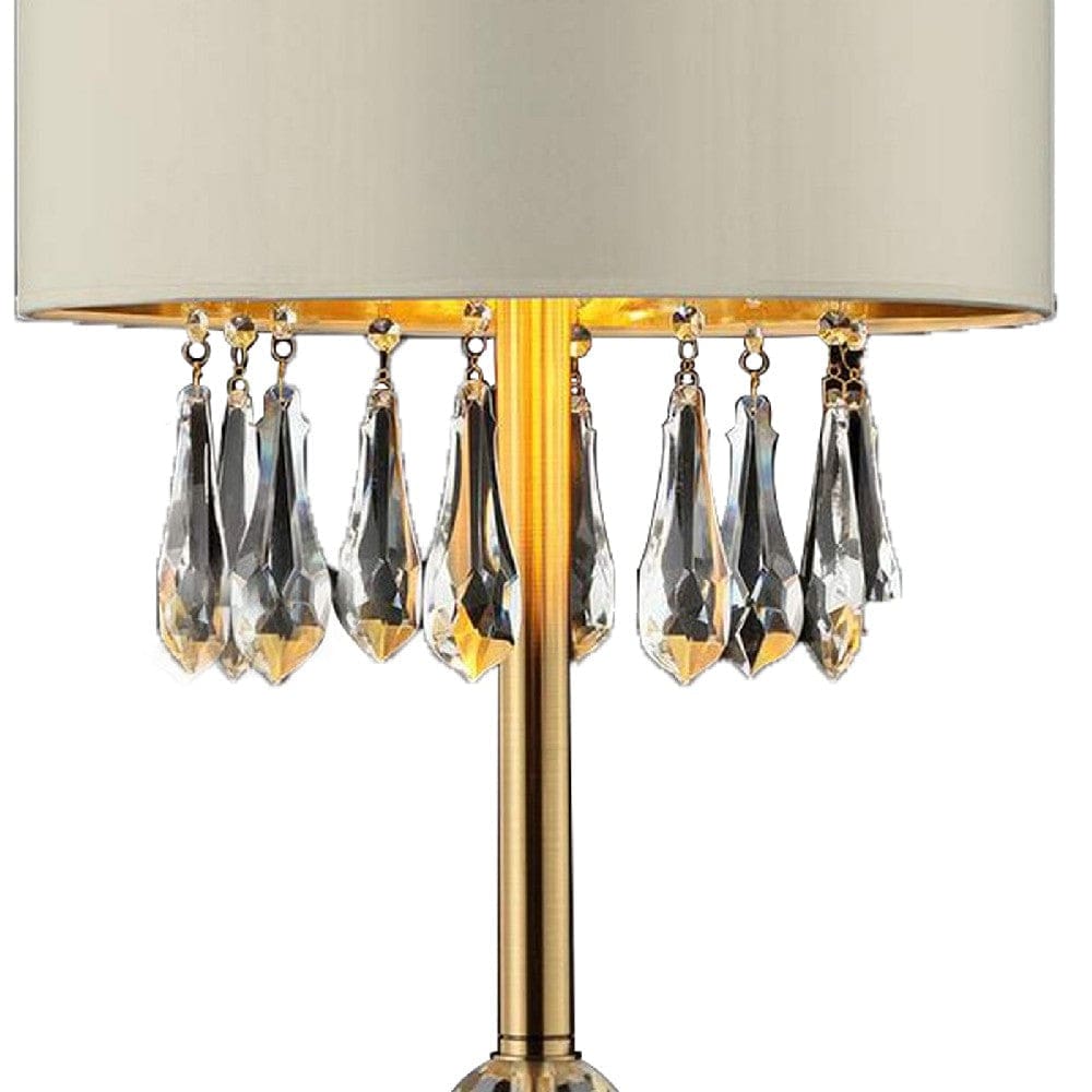 Earl 29 Inch Table Lamp Ivory Shade Crystal Droplets Gold