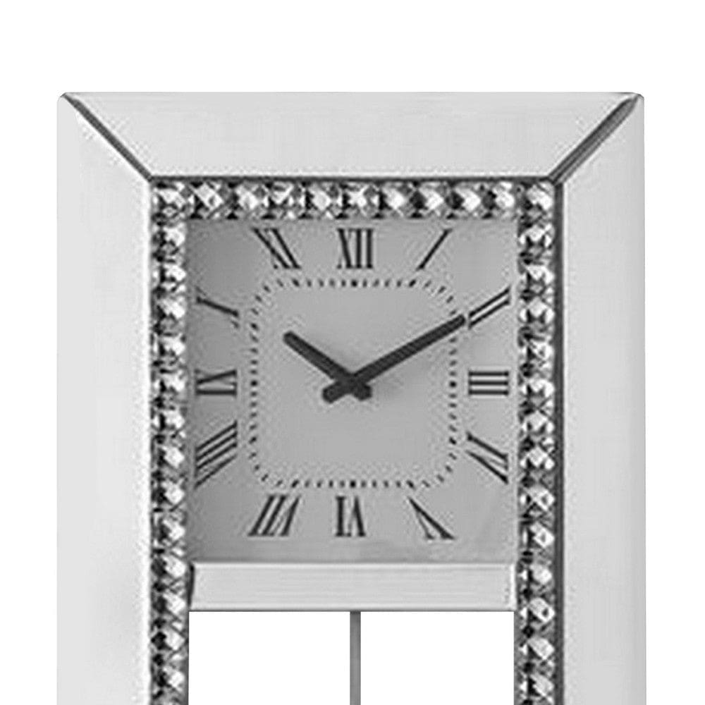 Noe 30 Inch Wall Clock Crystal Diamond Inlaid Trim Pendulum White